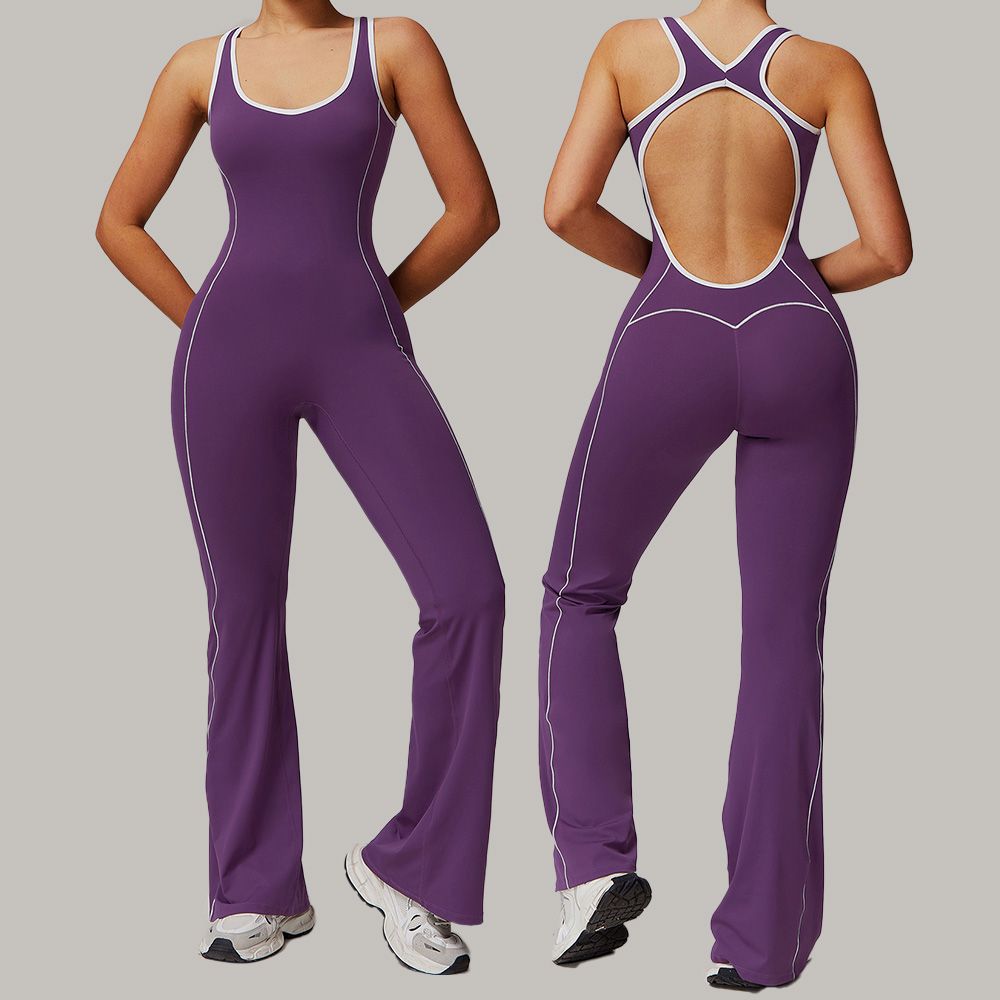 Nuevo body de yoga de una pieza con vuelo, espalda hueca y alta elasticidad, conjunto deportivo para yoga y fitness para mujer (venta al por mayor)