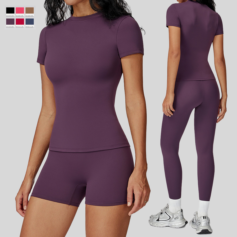 Ropa de yoga al por mayor, ropa deportiva con logo personalizado, camisetas y pantalones deportivos para mujer, conjunto deportivo activo.